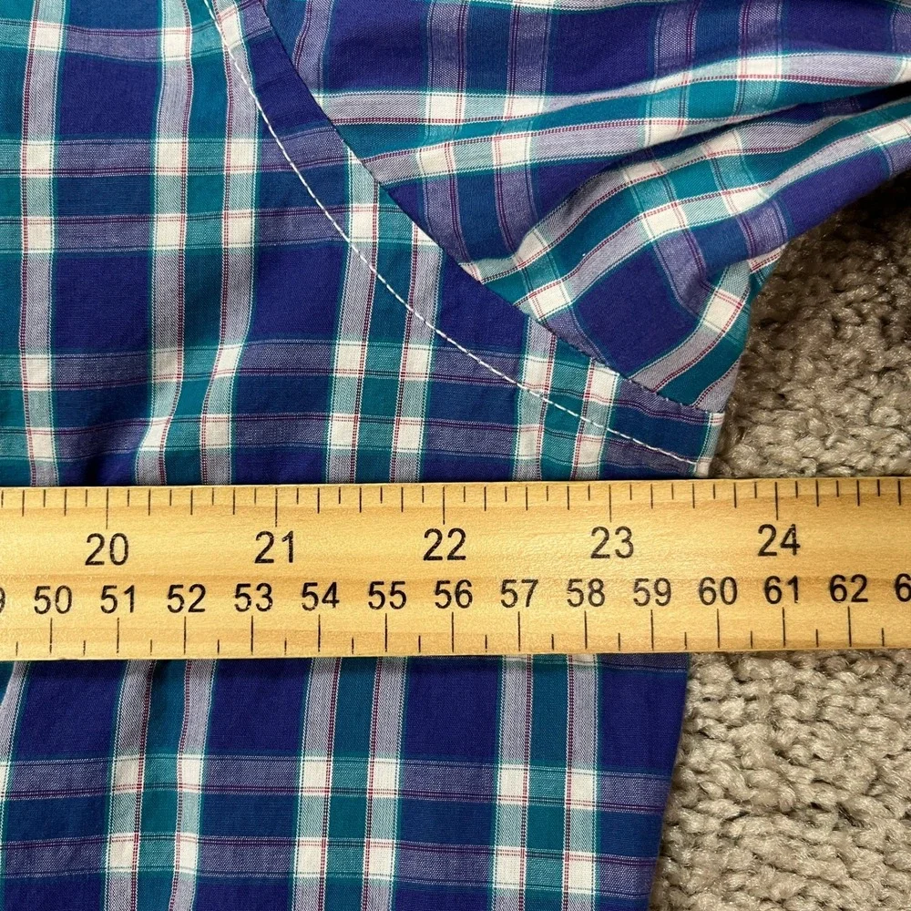 Banana Republic Button Down Shirt Mens Large Purple Plaid Long Sleeve Flip Cuffs